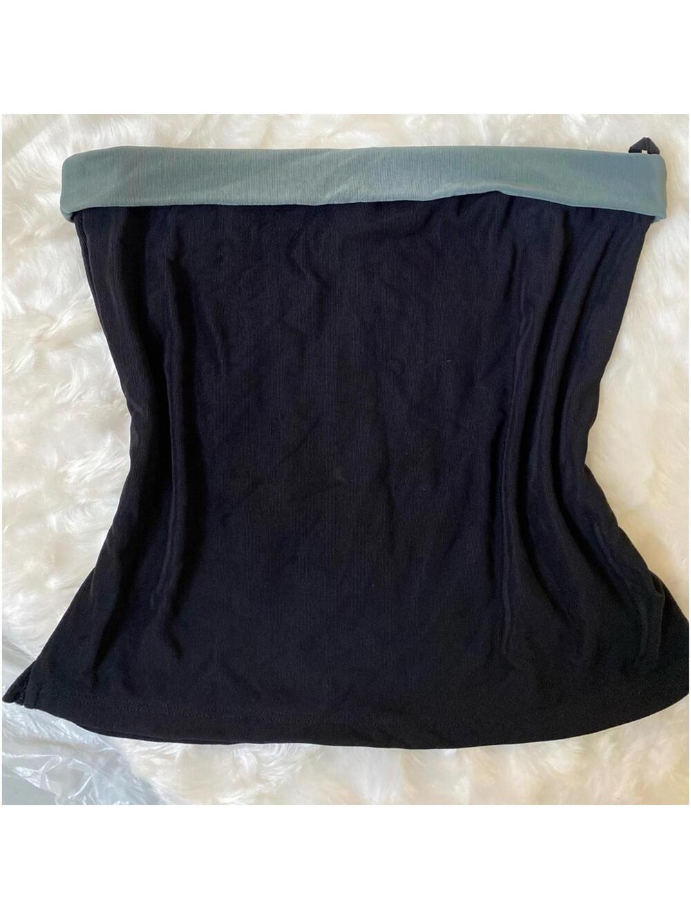 Eye Candy Strapless Black Top with Light Blue Trim L